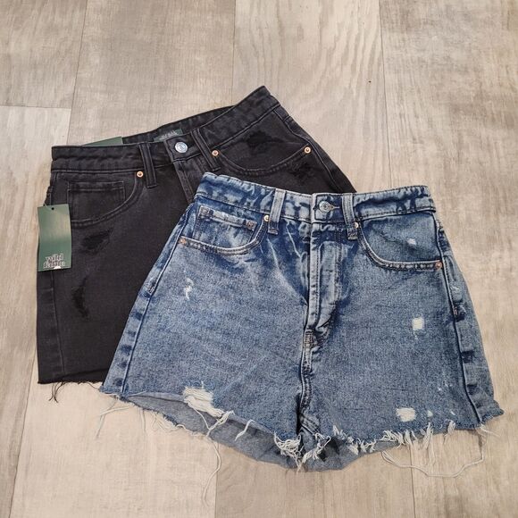 Lot of 2 WILD FABLE Women's High Rise Size 0 Cut Off Jean Shorts School Mom - Picture 1 of 12